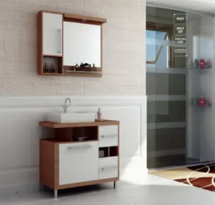 Móveis para banheiro / Cubas  Conjunto de Banheiro Completo Espelho Mdf  Califórnia - Piassini 